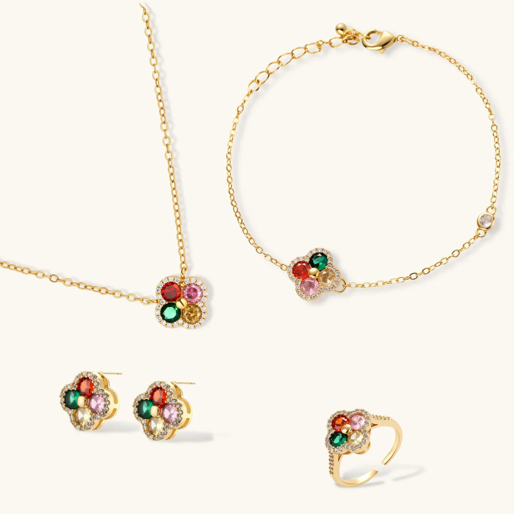 Lucky Clover Jewellery Set with matching necklace earrings bracelet and ring