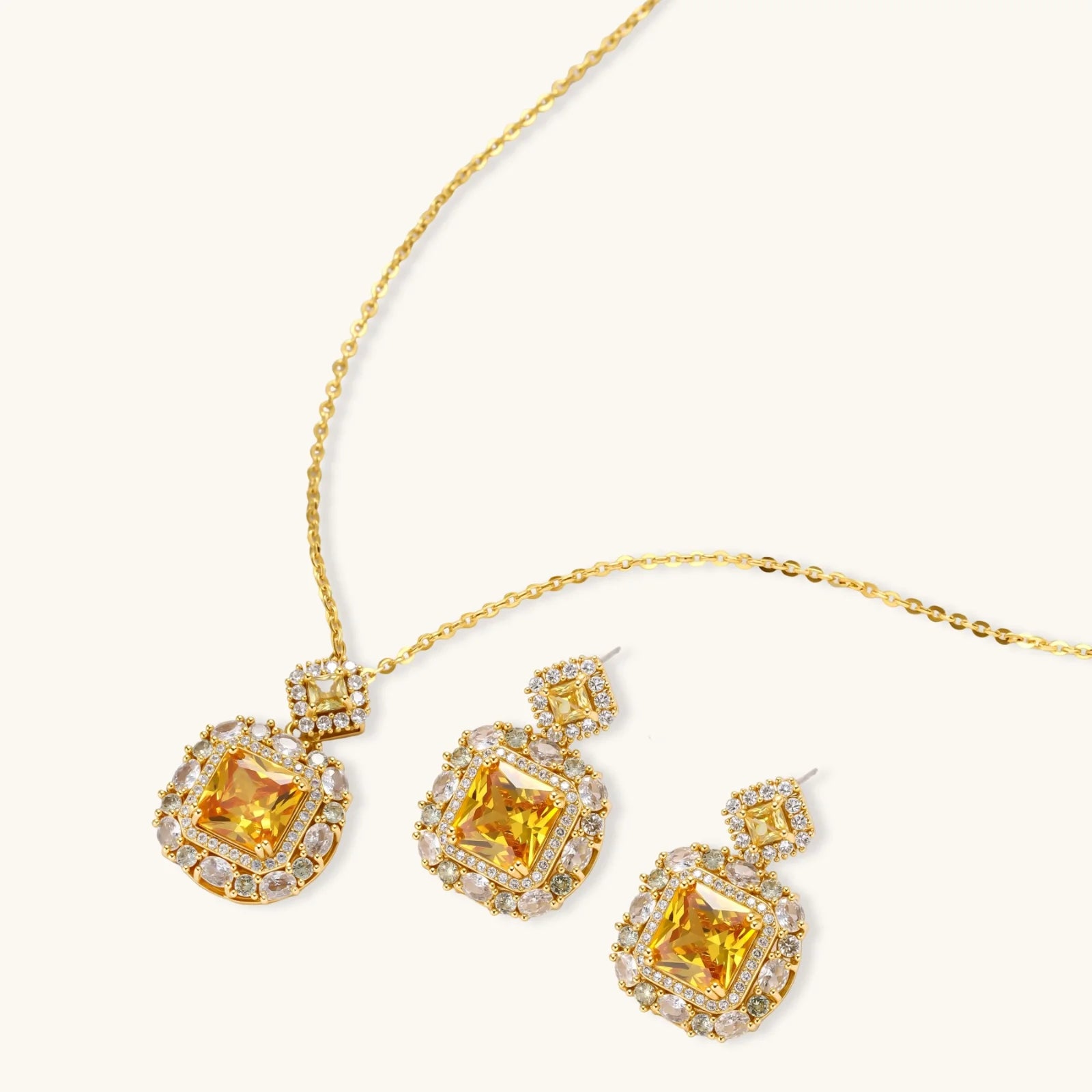 Close-up detail of Golden Square Luxe Jewellery Set by Averuna Jewellery