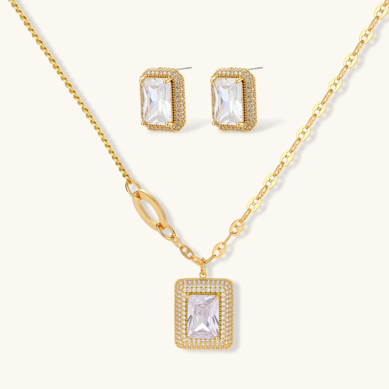 Emerald Cut Halo Jewellery Set by Averuna Jewellery