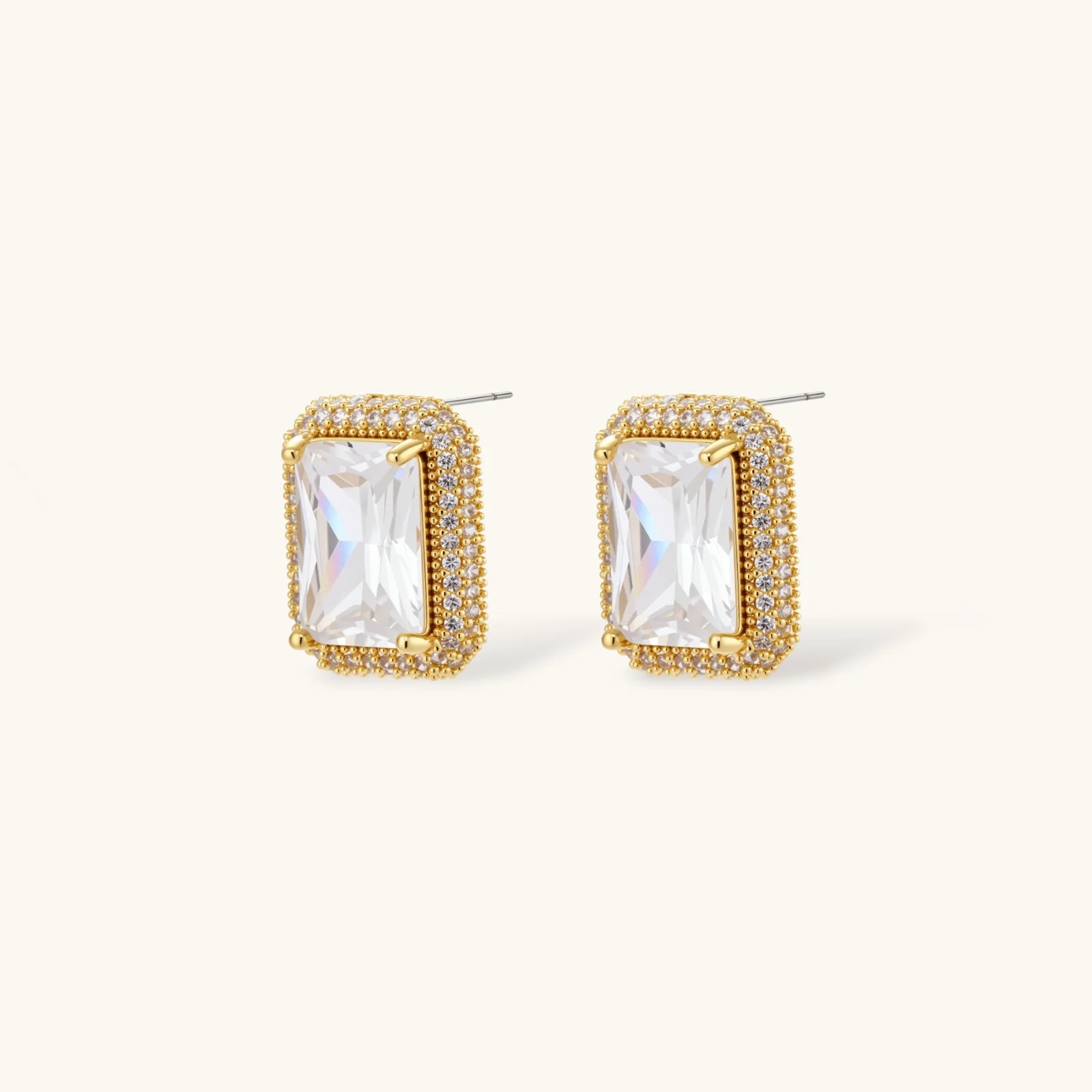 Angled view of Emerald Cut Halo Jewellery Set by Averuna Jewellery