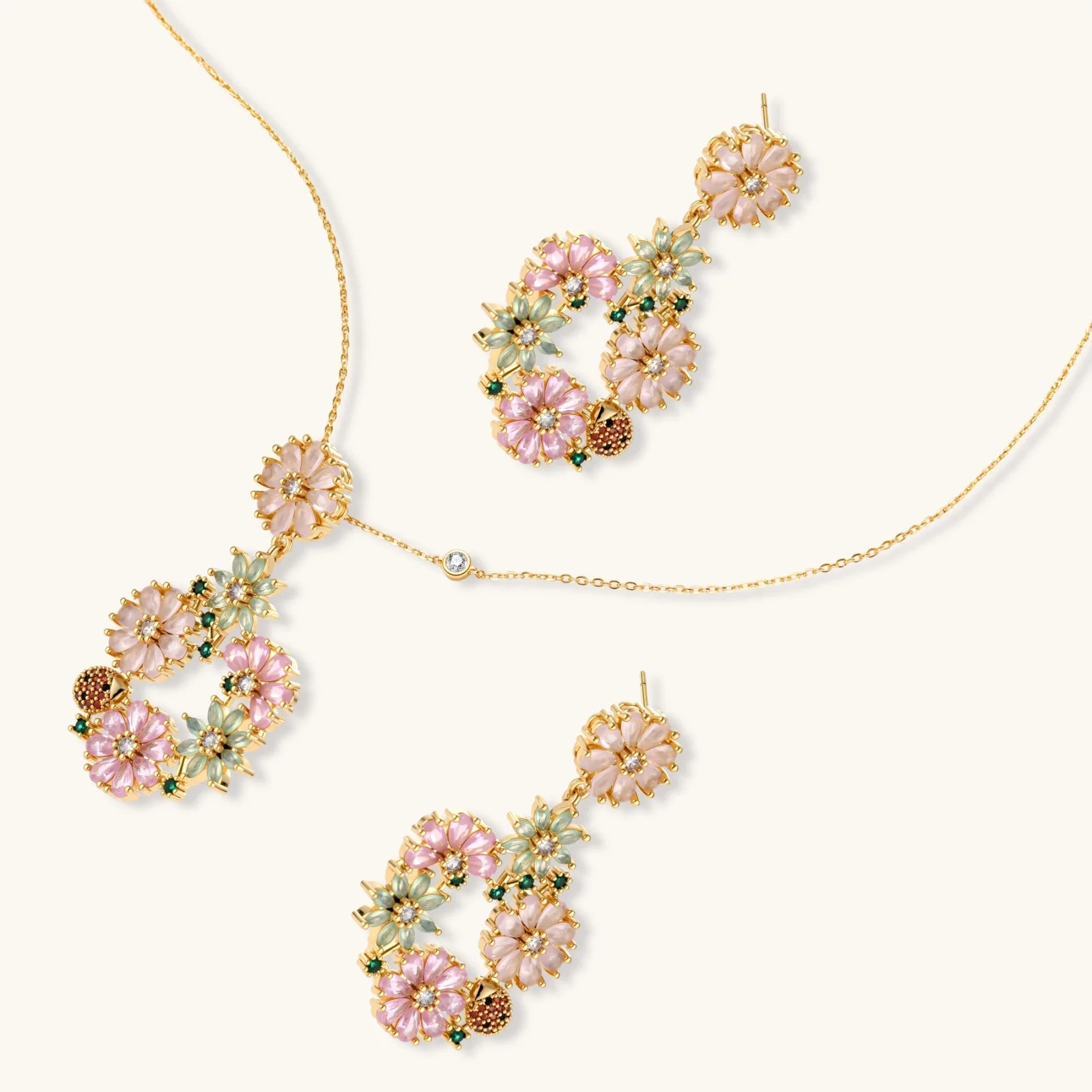 Close-up detail of Blooming Garden Jewellery Set by Averuna Jewellery