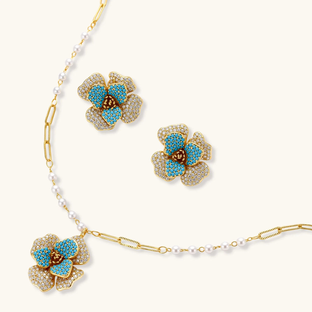 Close-up detail of Blooming Sapphire Jewellery Set by Averuna Jewellery