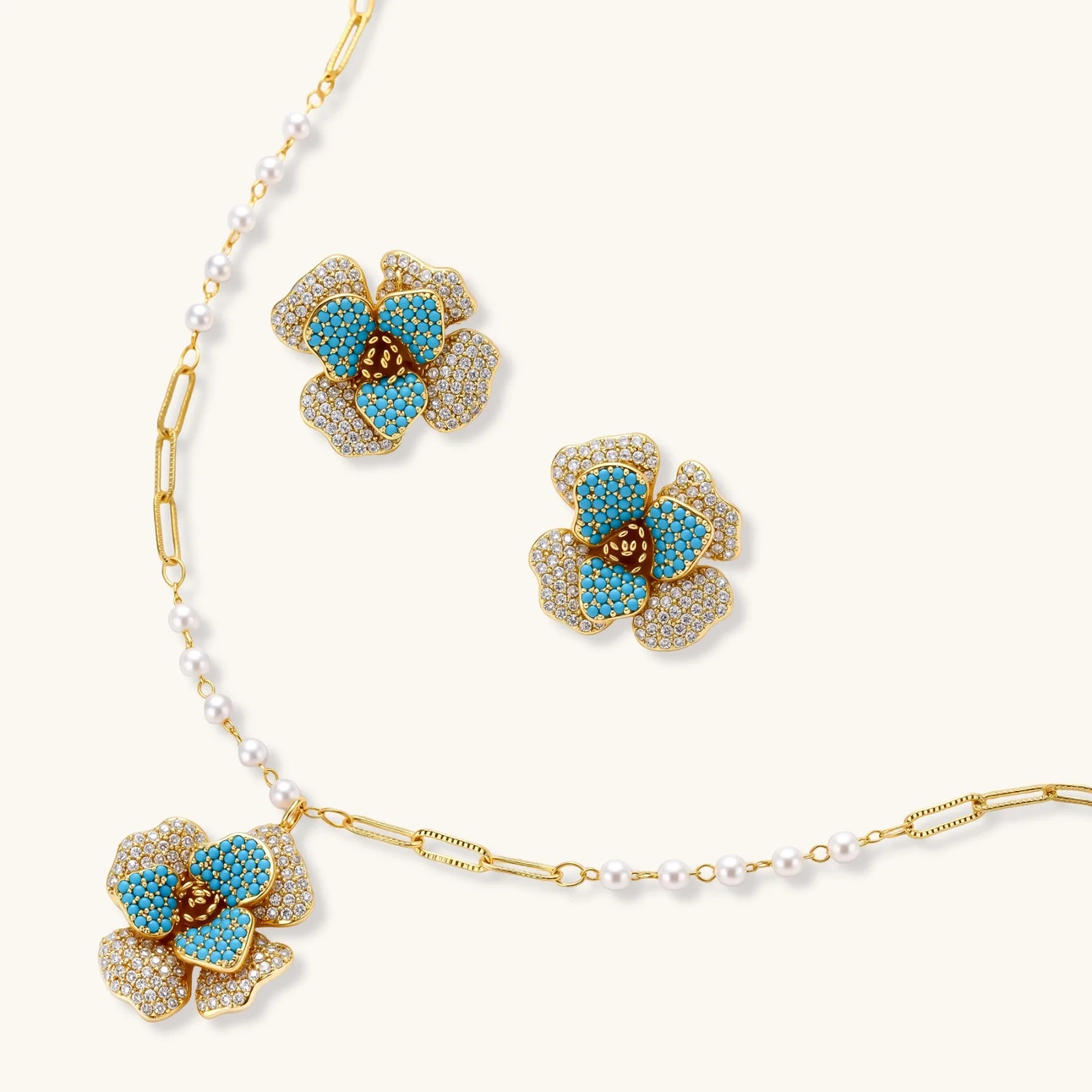 Close-up detail of Blooming Sapphire Jewellery Set by Averuna Jewellery