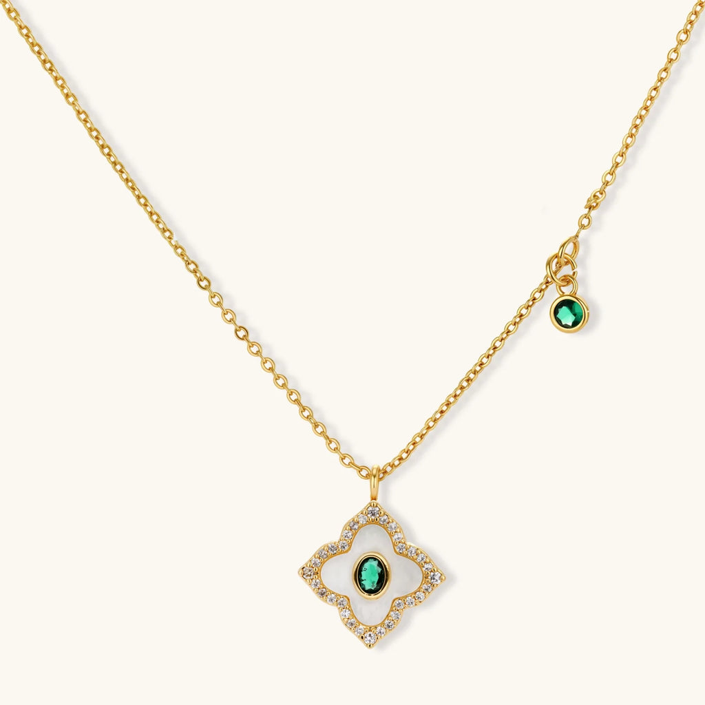 Angled view of Emerald Bloom Jewellery Set by Averuna Jewellery