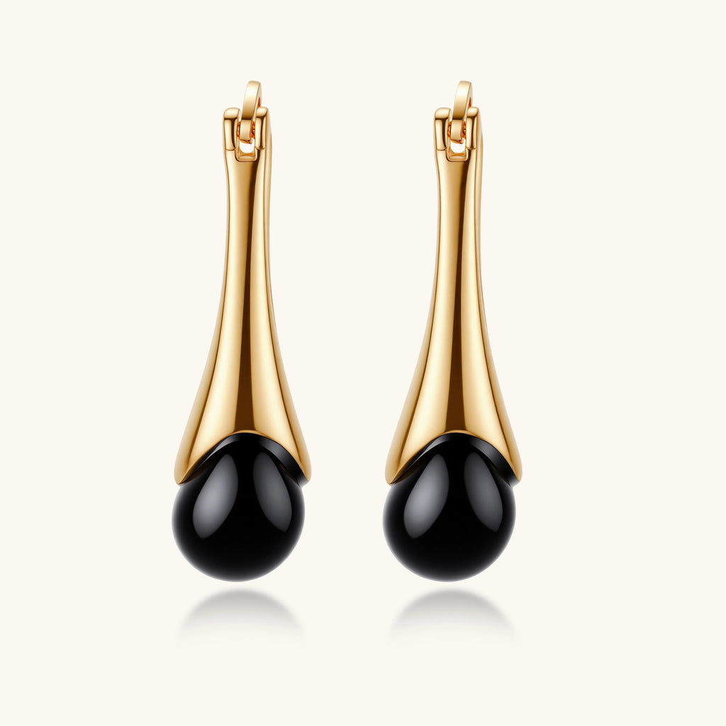 Close-up detail of Midnight Agate Drop Earrings by Averuna Jewellery