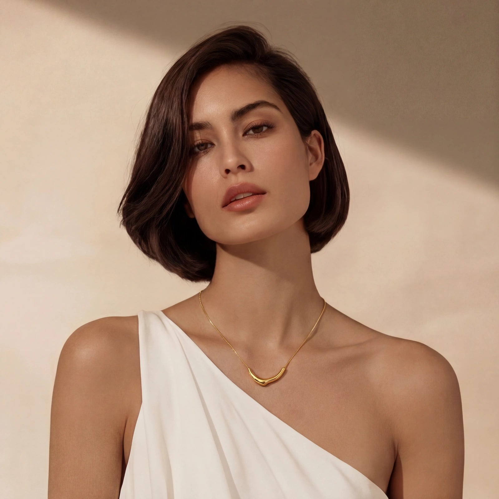 Lifestyle view of Sculpted Curve Statement Necklace by Averuna Jewellery