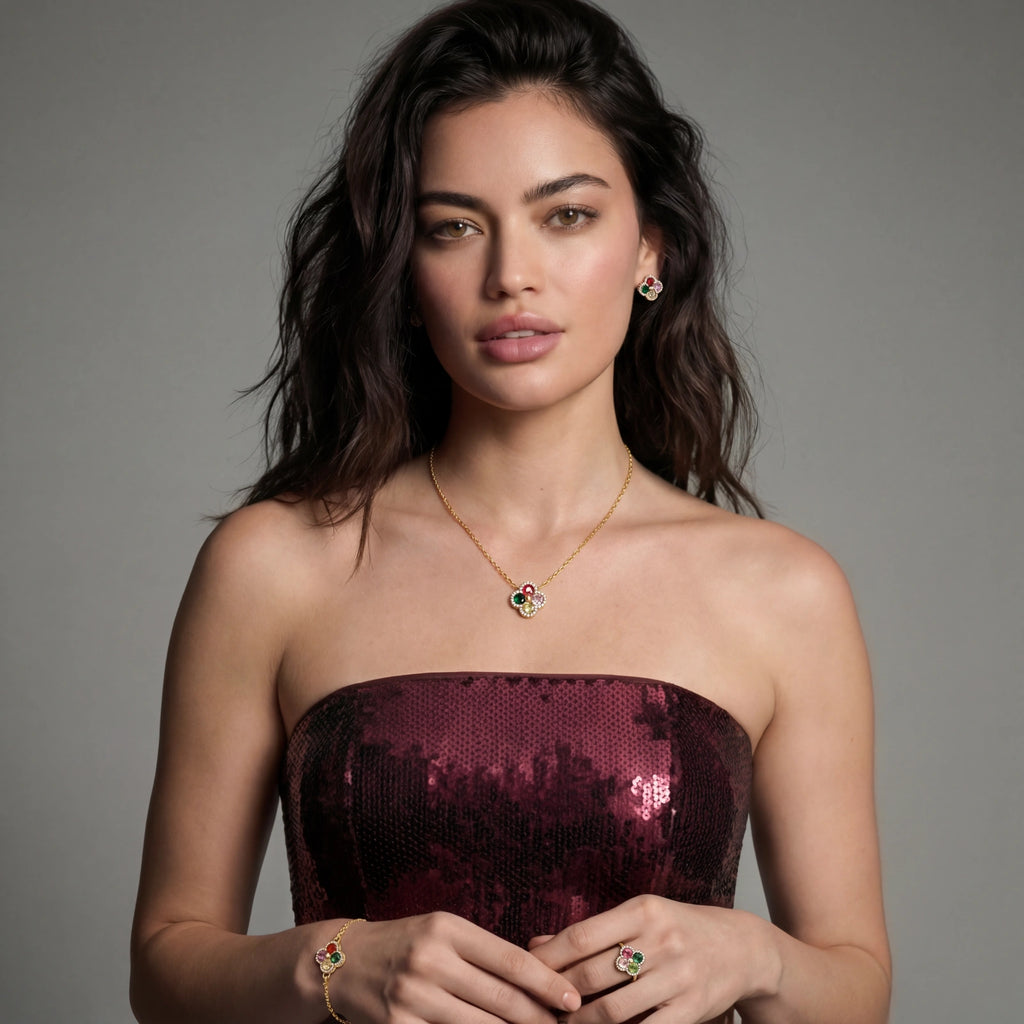 Lifestyle view of Lucky Clover Jewellery Set by Averuna Jewellery