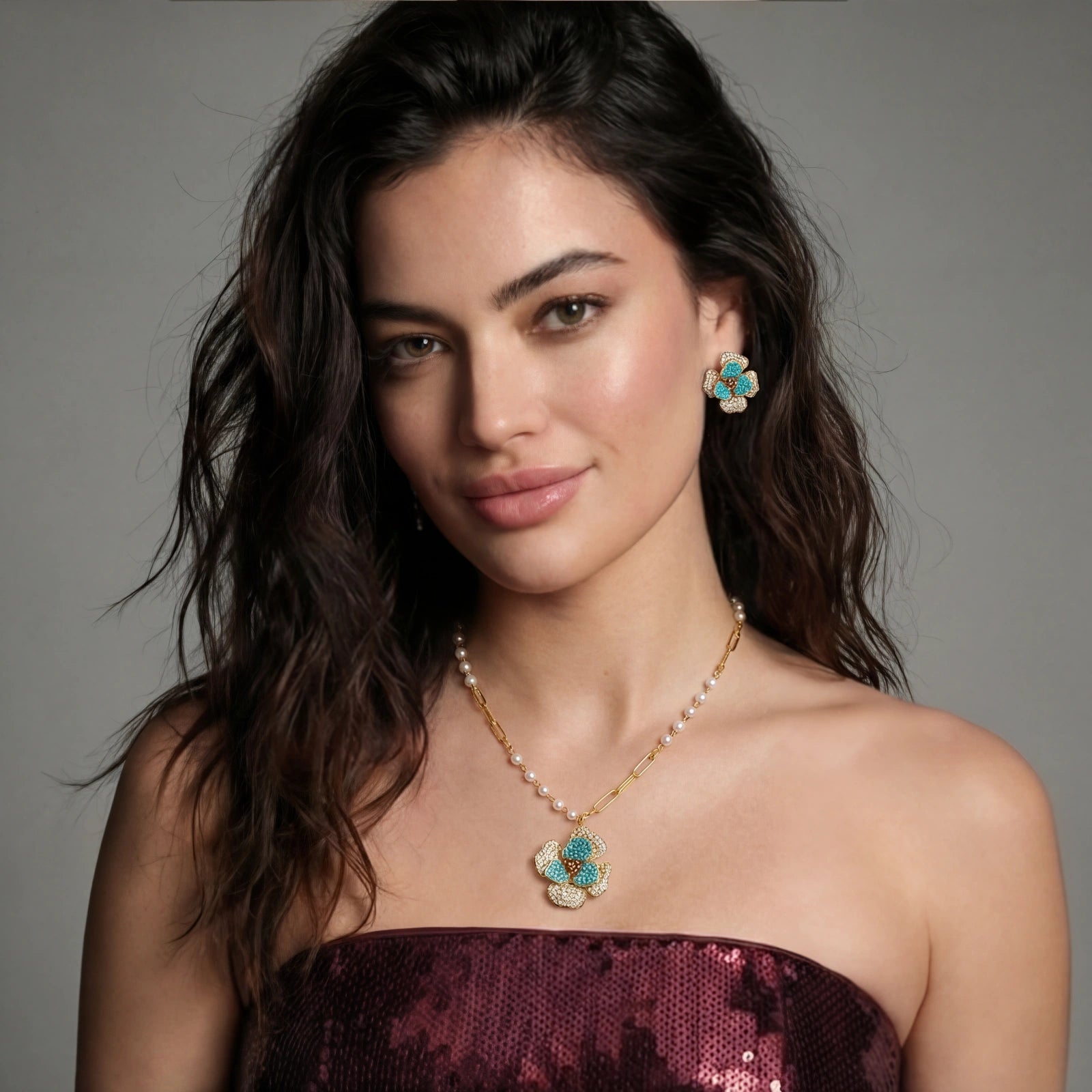 Lifestyle view of Blooming Sapphire Jewellery Set by Averuna Jewellery
