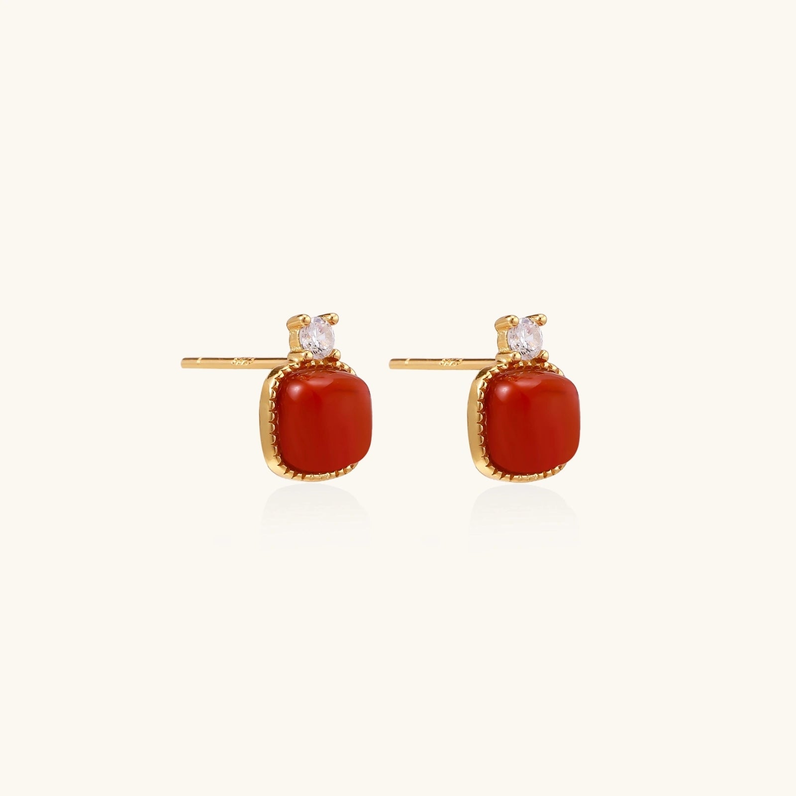 Angled view of Heritage Agate Stud Earrings by Averuna Jewellery