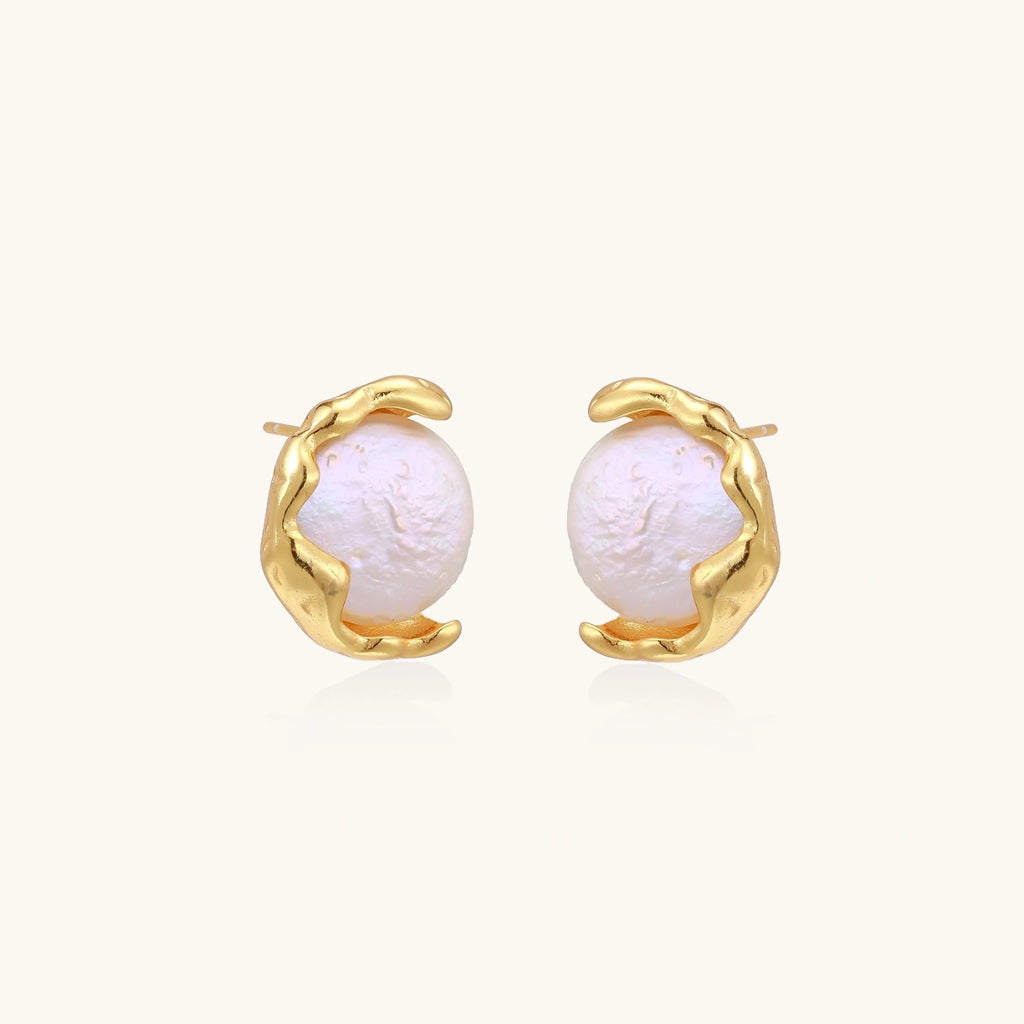 Close-up detail of Pearl Embrace Stud Earrings by Averuna Jewellery