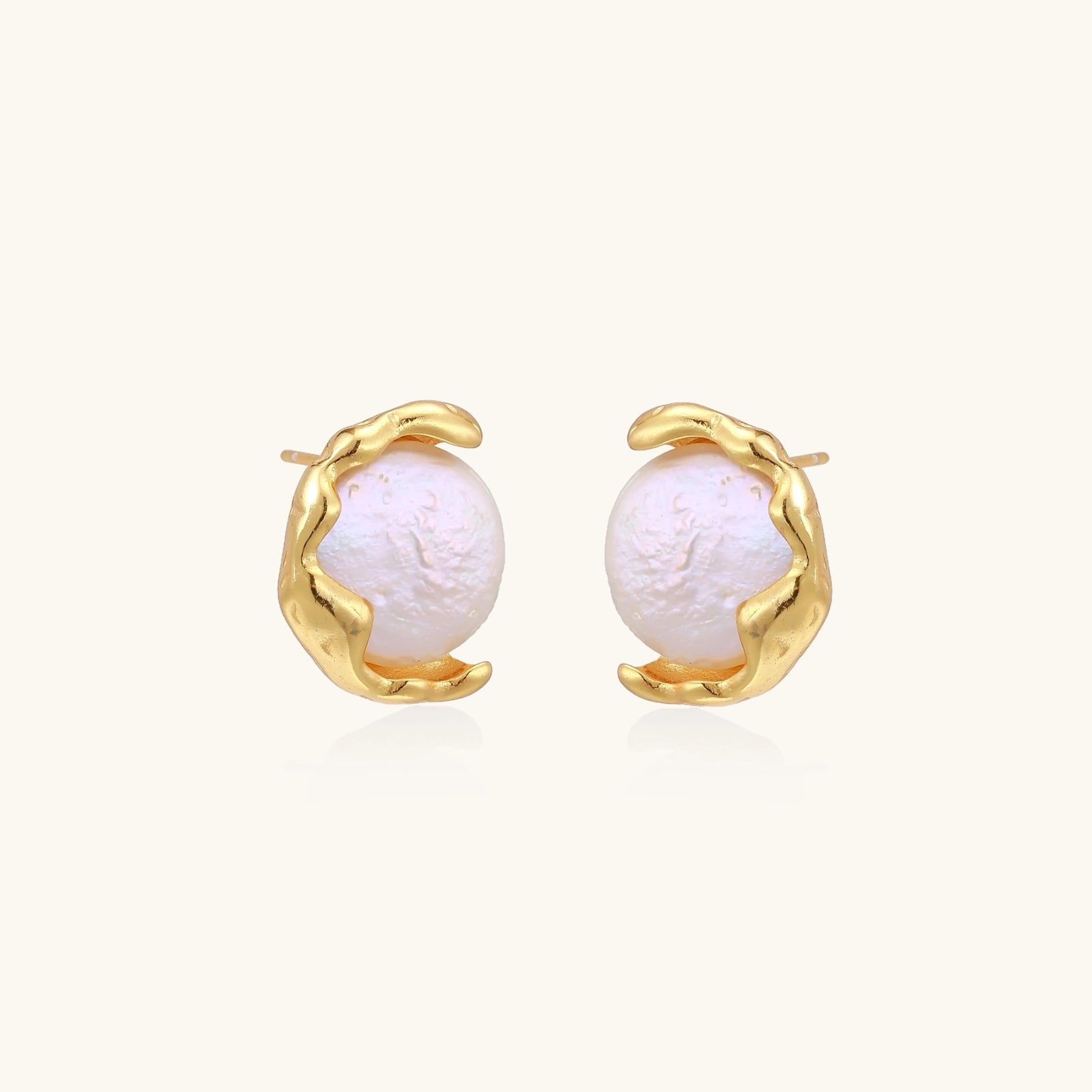 Close-up detail of Pearl Embrace Stud Earrings by Averuna Jewellery