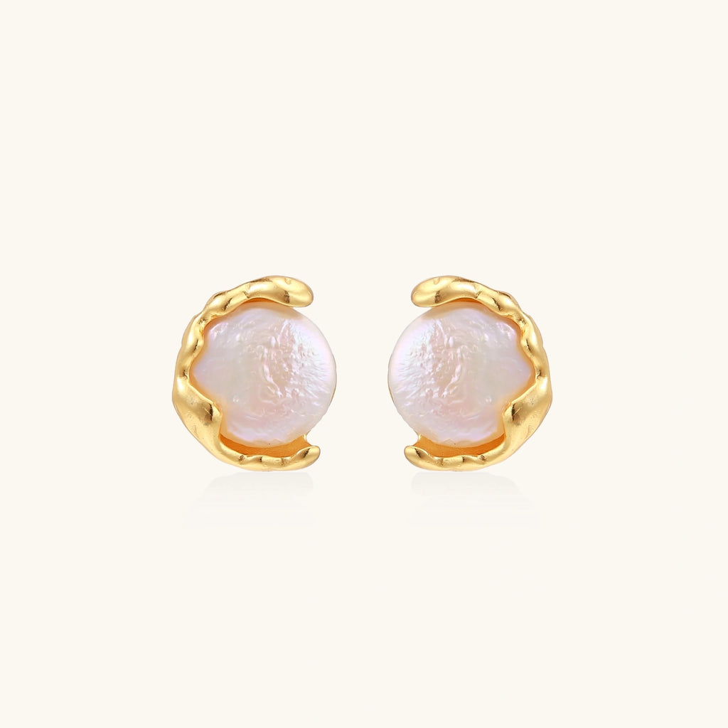 Angled view of Pearl Embrace Stud Earrings by Averuna Jewellery