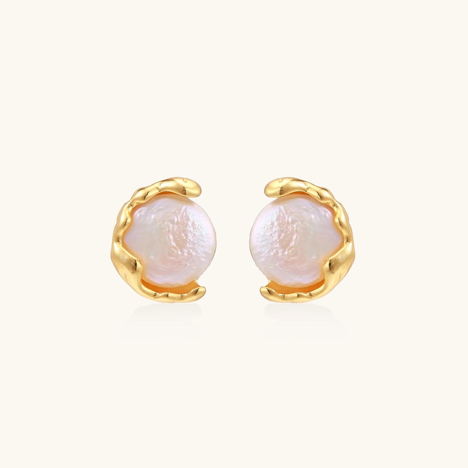 Angled view of Pearl Embrace Stud Earrings by Averuna Jewellery