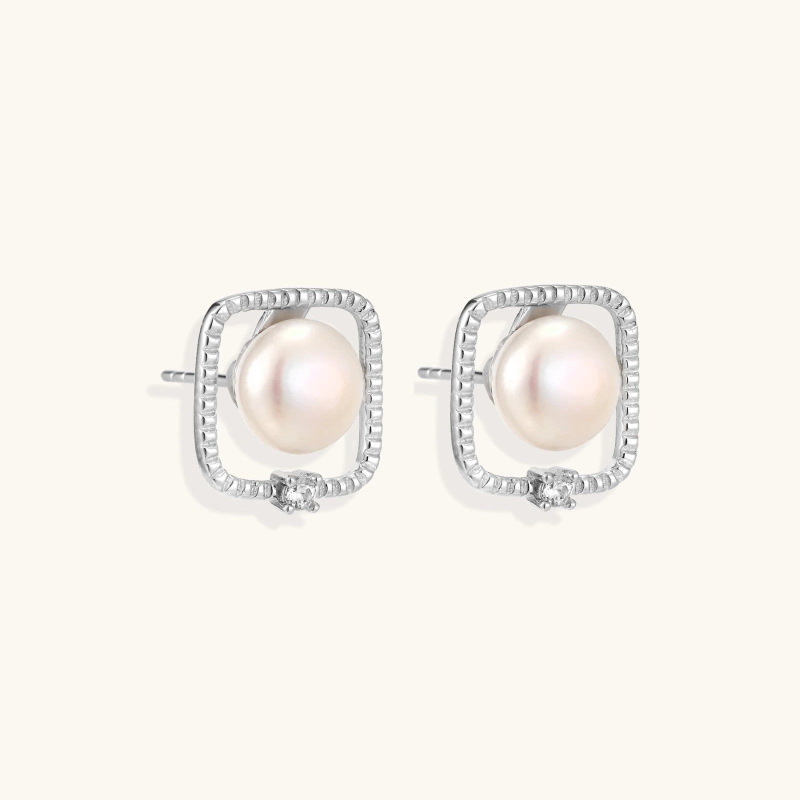 Close-up detail of Pearl Halo Stud Earrings by Averuna Jewellery