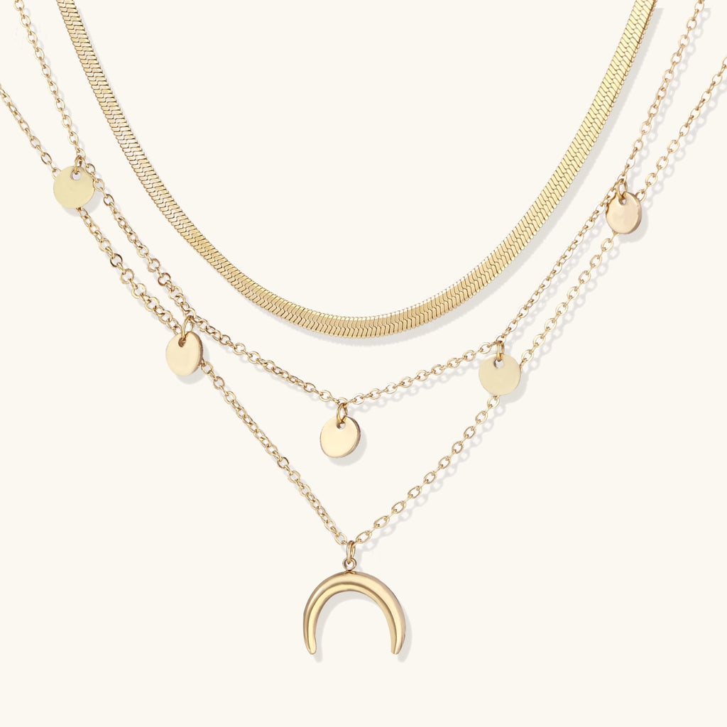 Golden Crescent Layered Necklace by Averuna Jewellery