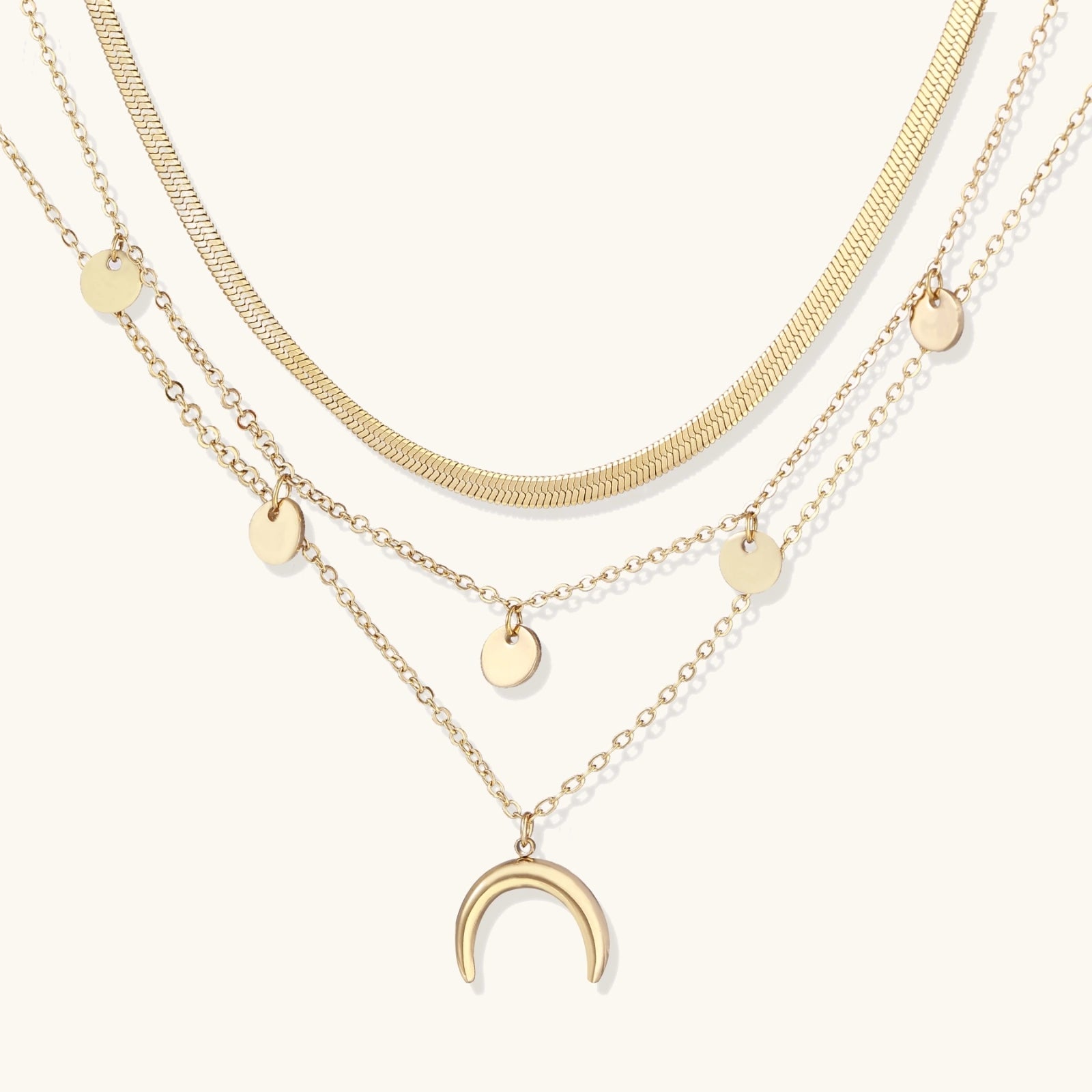 Golden Crescent Layered Necklace by Averuna Jewellery
