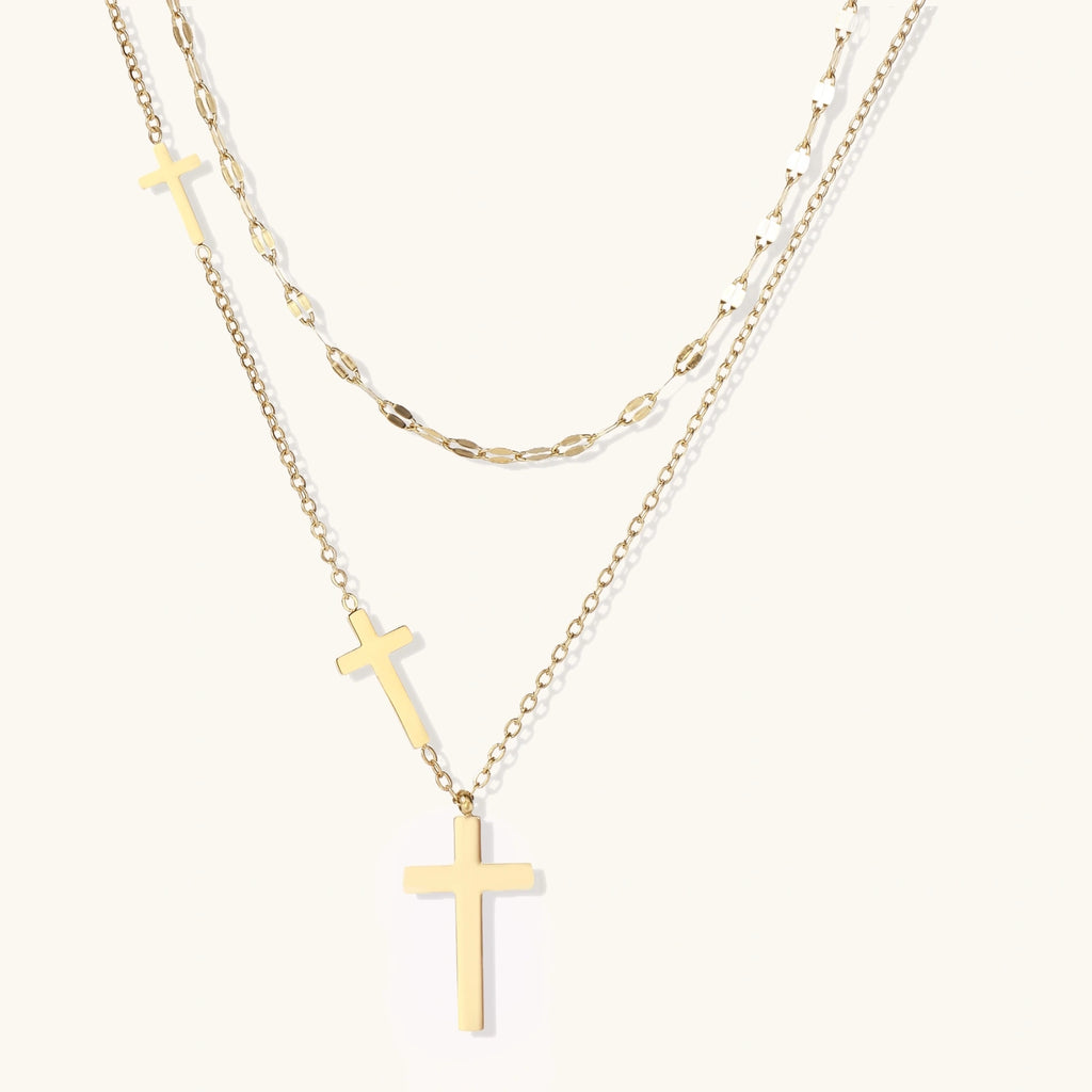 Divine Layers Cross Necklace Set by Averuna Jewellery