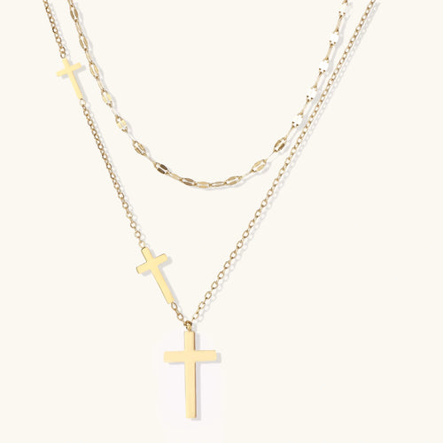 Divine Layers Cross Necklace Set by Averuna Jewellery