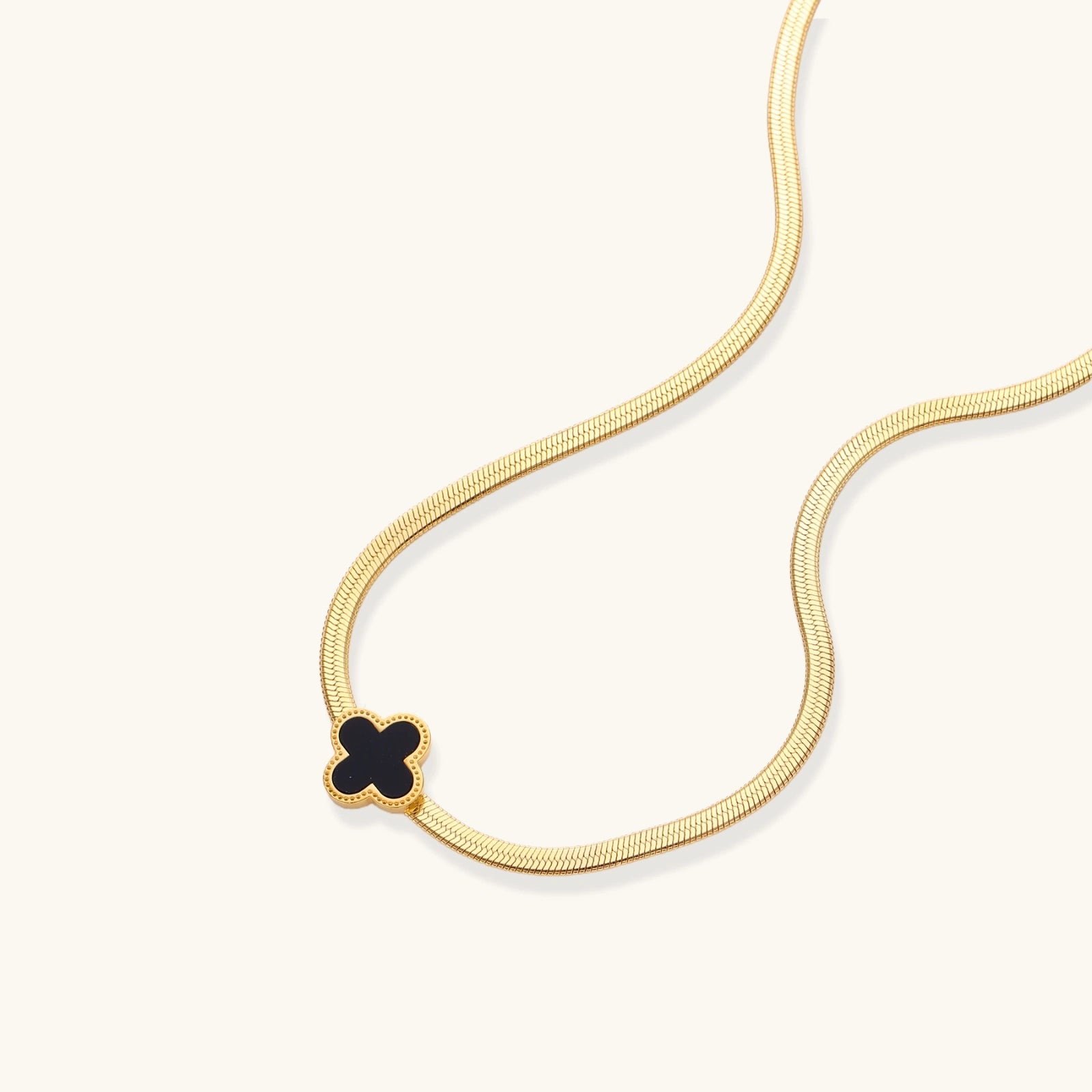 Angled view of Lucky Clover Necklace by Averuna Jewellery