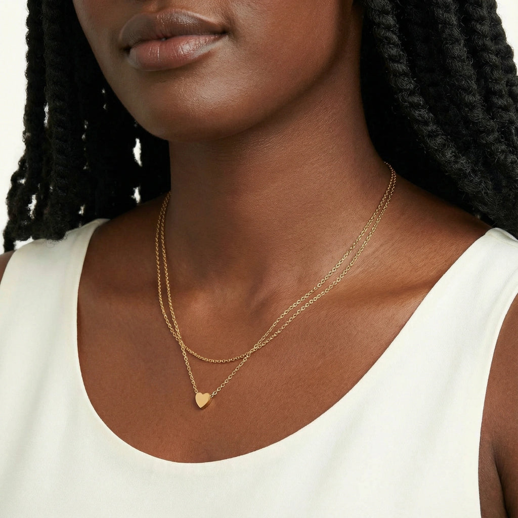 Lifestyle view of Layered Heart Necklace by Averuna Jewellery