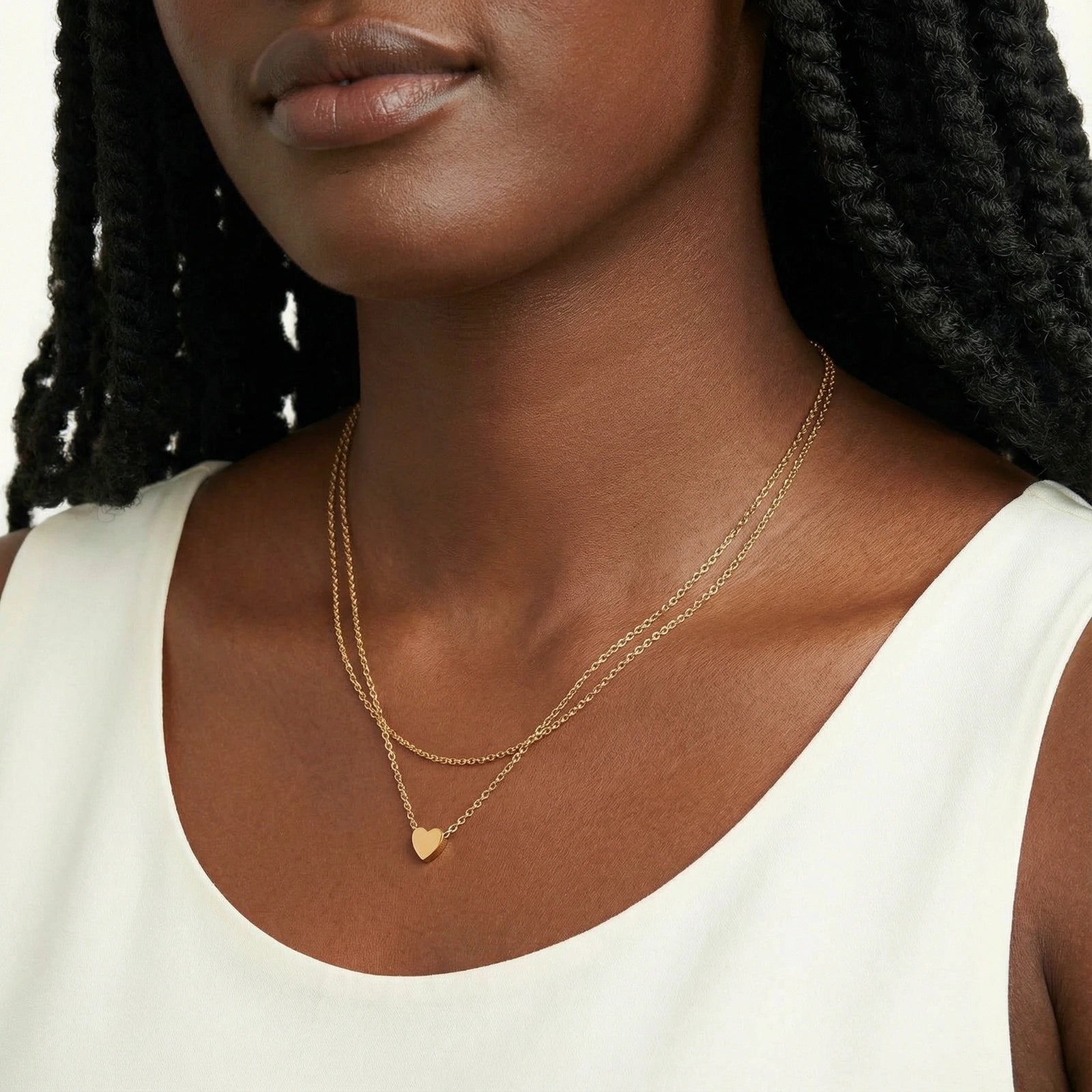 Lifestyle view of Layered Heart Necklace by Averuna Jewellery