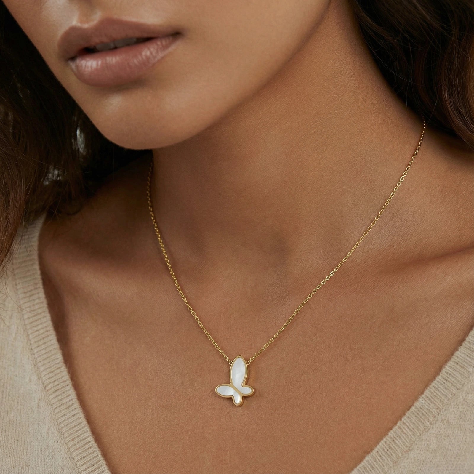 Close-up detail of Flutter Dream Butterfly Necklace by Averuna Jewellery