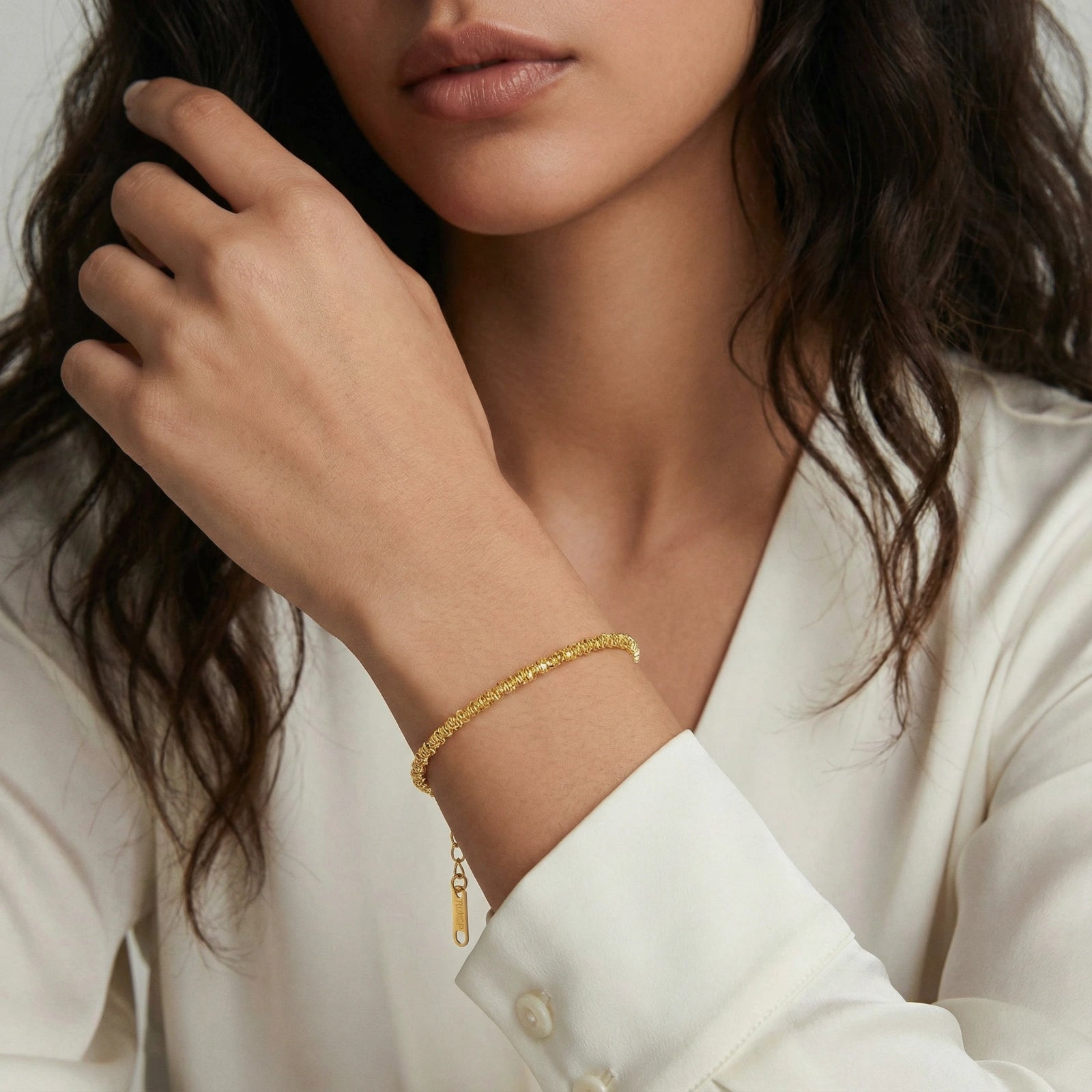 Close-up detail of Golden Hour Chain Bracelet by Averuna Jewellery