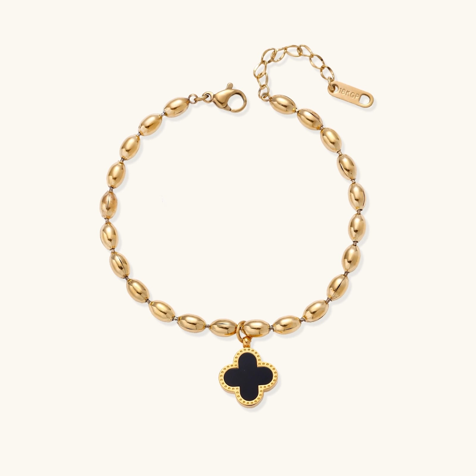 Close-up detail of Lucky Clover Beaded Bracelet by Averuna Jewellery