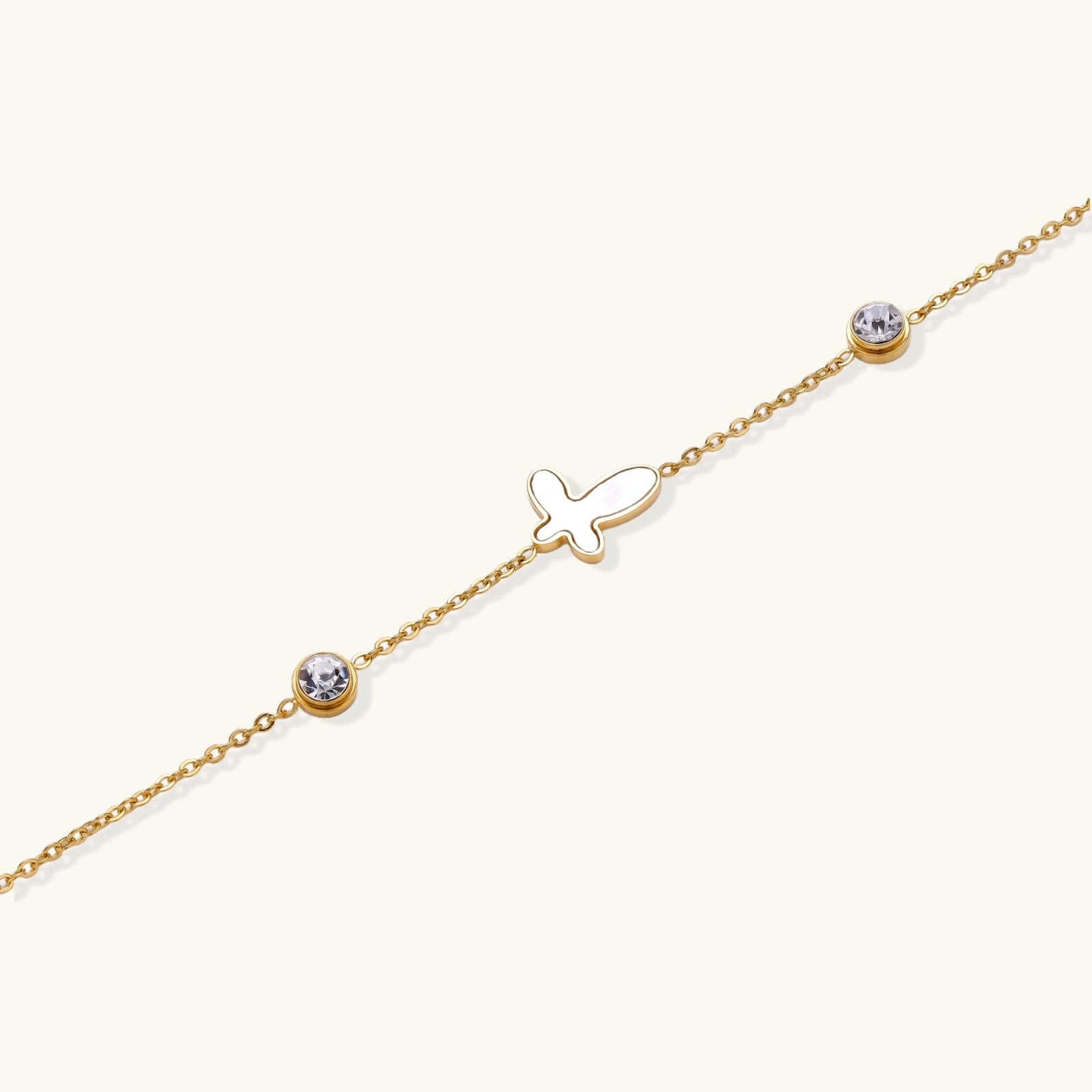 Close-up detail of Mother of Pearl Butterfly Bracelet by Averuna Jewellery