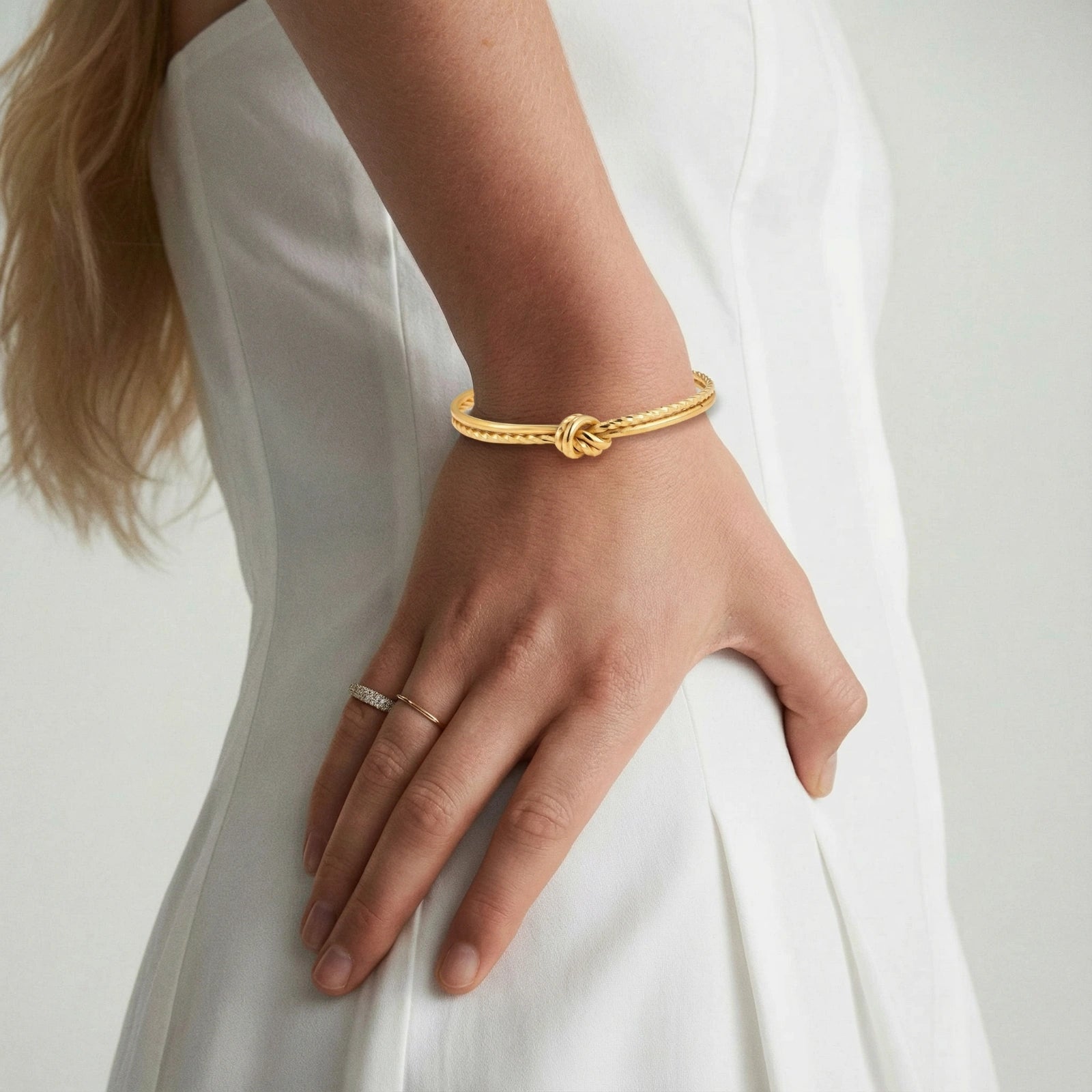 Close-up detail of Golden Knot Cuff Bracelet by Averuna Jewellery