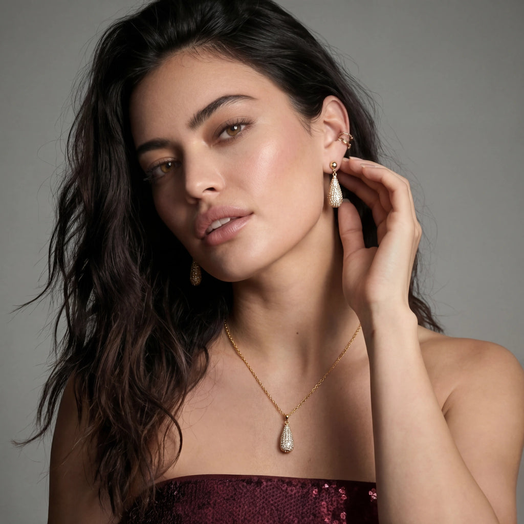 Lifestyle view of Golden Luxe Crystal Jewellery Set by Averuna Jewellery