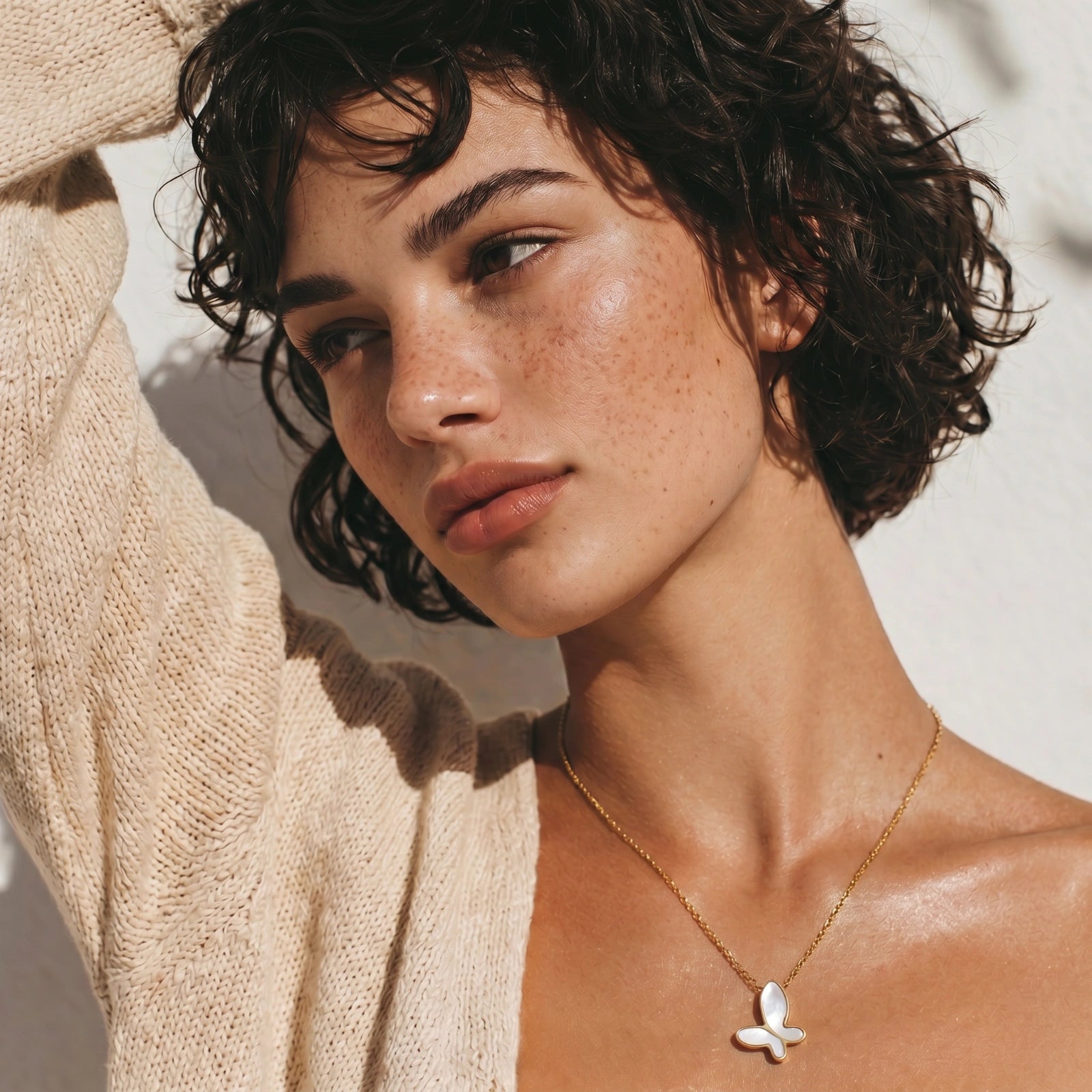 Lifestyle view of Flutter Dream Butterfly Necklace by Averuna Jewellery