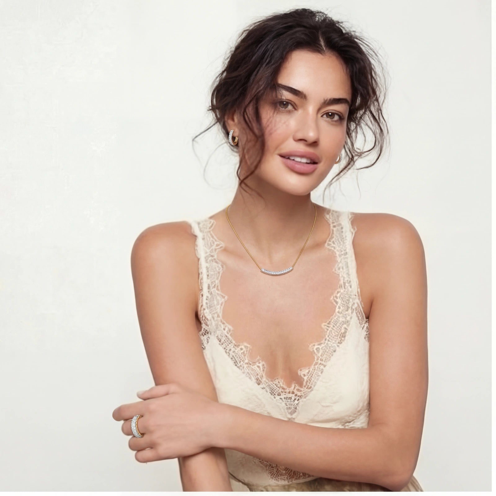 Lifestyle view of Crescent Glow Jewellery Set by Averuna Jewellery