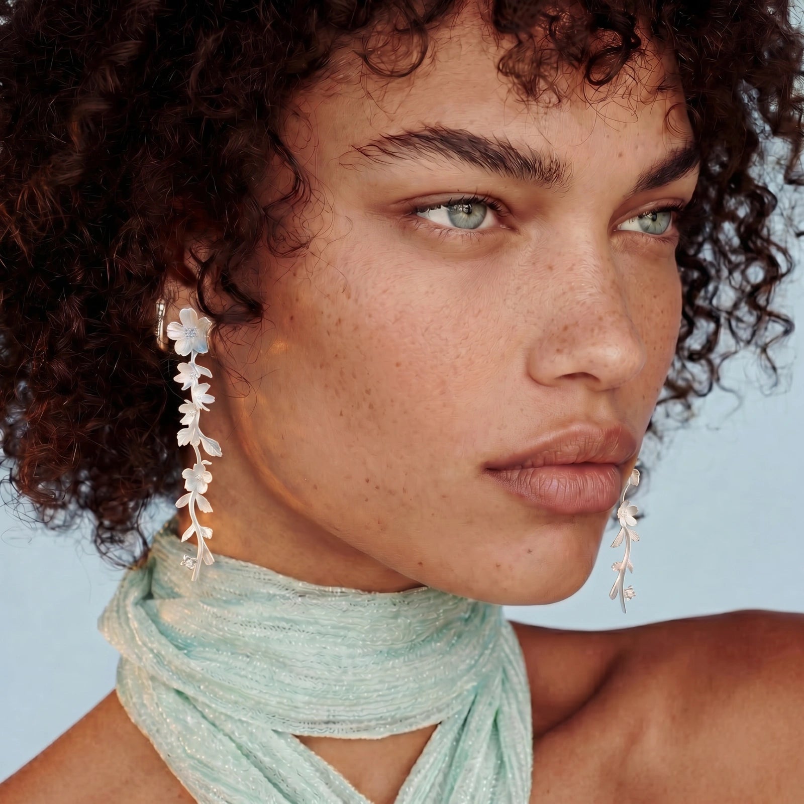 Lifestyle view of Garden Bloom Drop Earrings by Averuna Jewellery