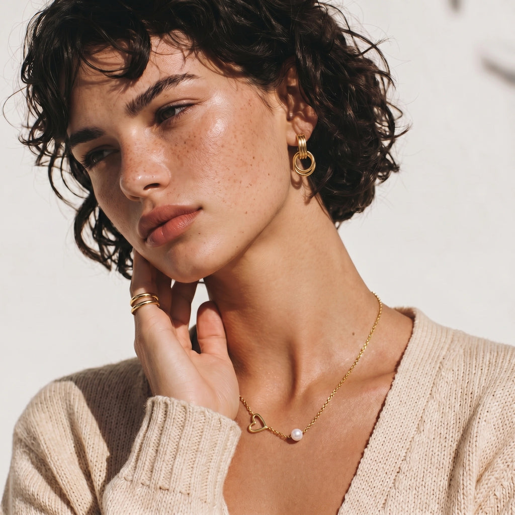 Close-up detail of Pearl Heart Embrace Necklace by Averuna Jewellery