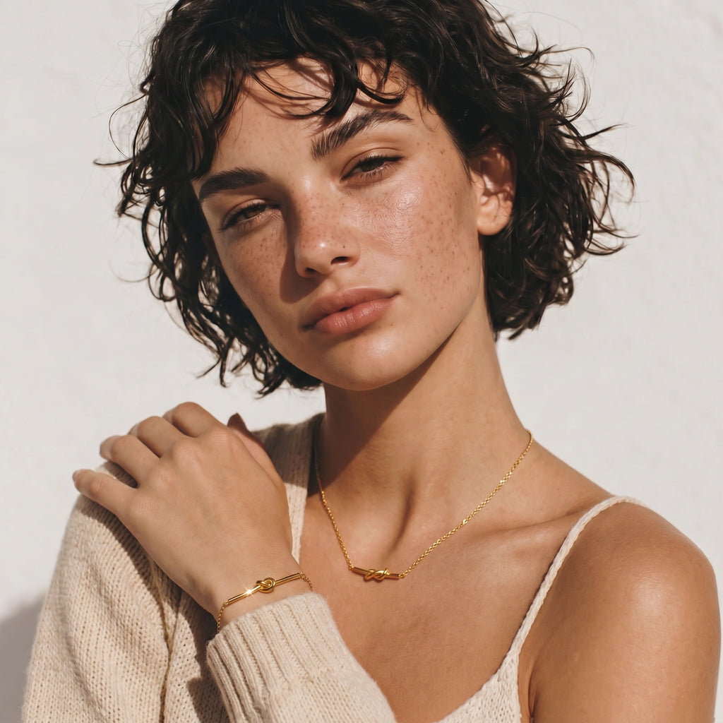 Close-up detail of Unity Knot Necklace by Averuna Jewellery