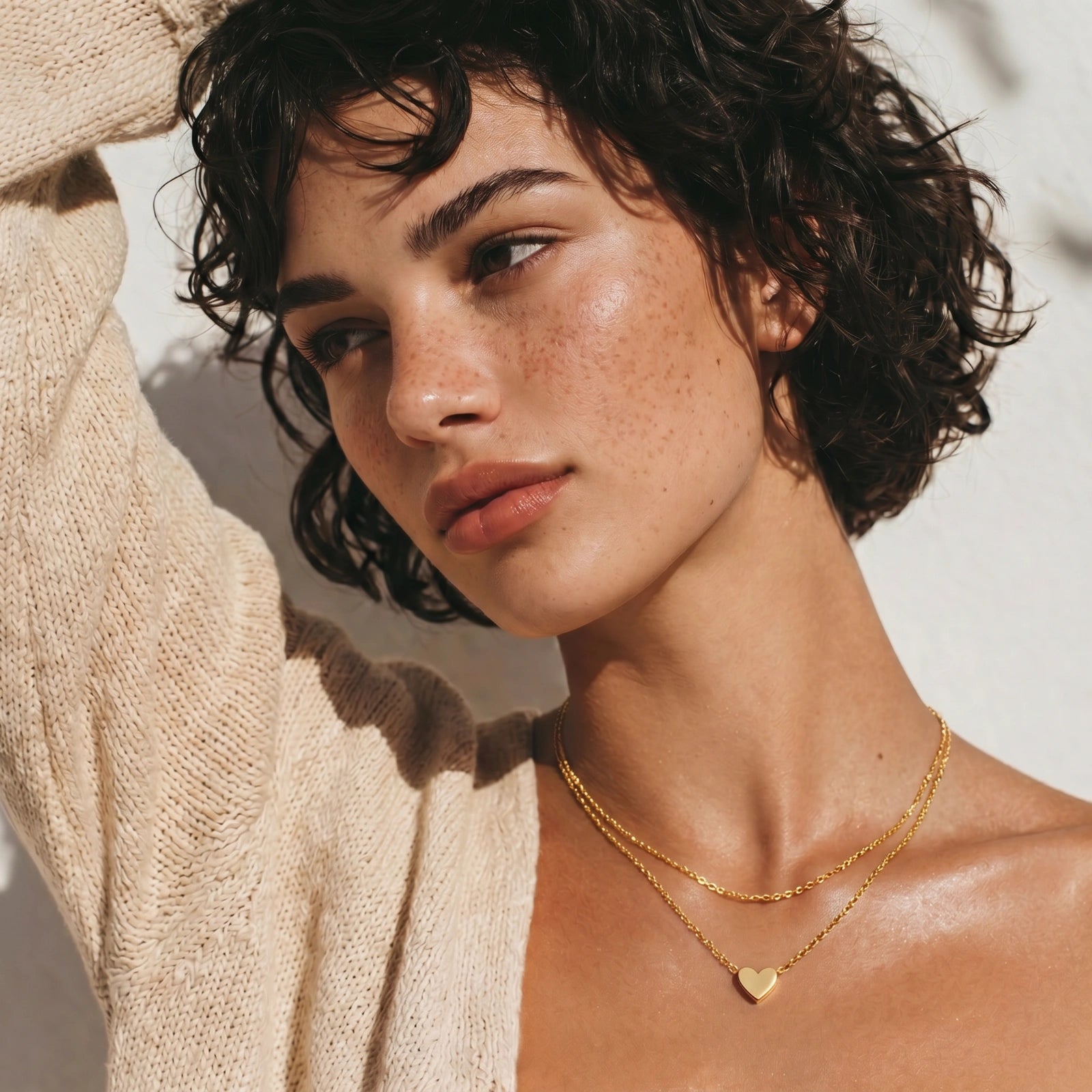 Close-up detail of Layered Heart Necklace by Averuna Jewellery