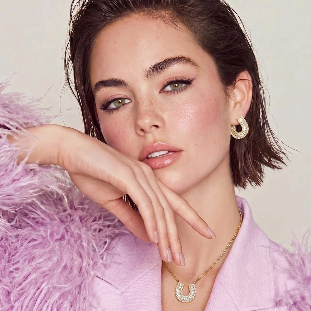 Lifestyle view of Lucky Horseshoe Crystal Jewellery Set by Averuna Jewellery