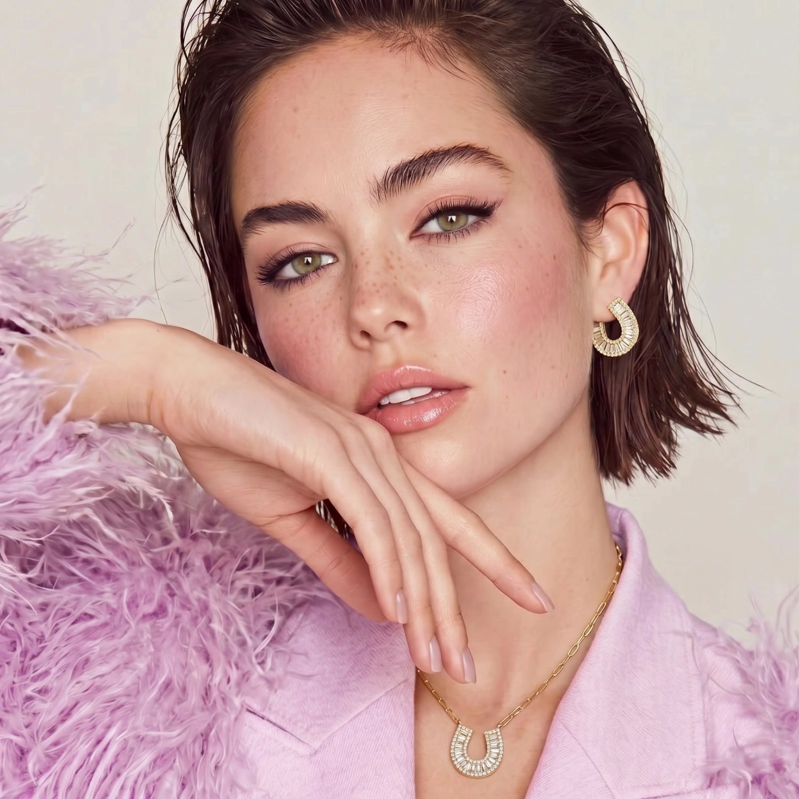 Lifestyle view of Lucky Horseshoe Crystal Jewellery Set by Averuna Jewellery