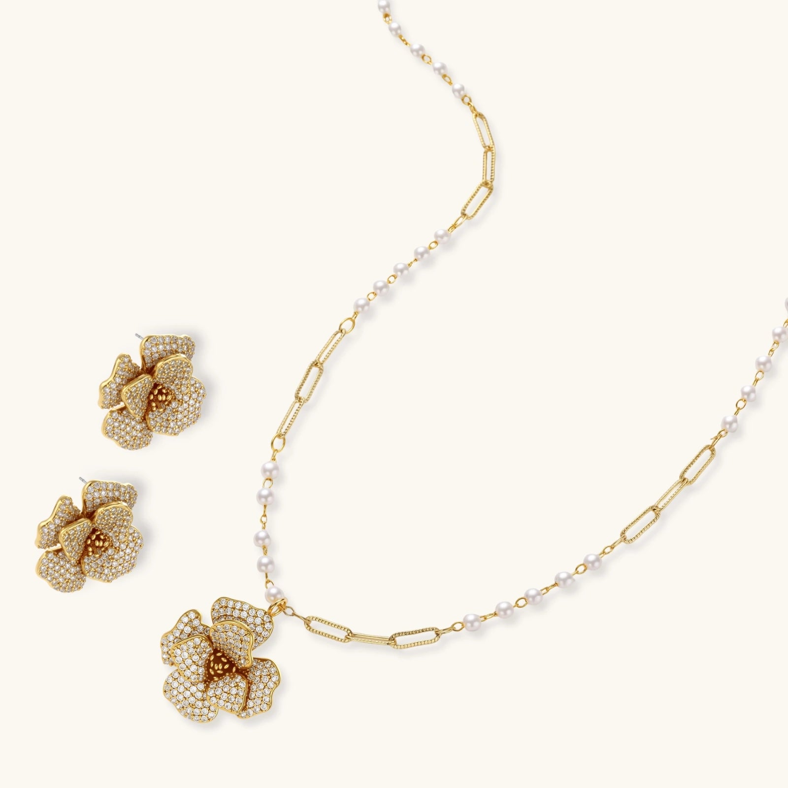 Close-up detail of Golden Bloom Crystal Jewellery Set by Averuna Jewellery