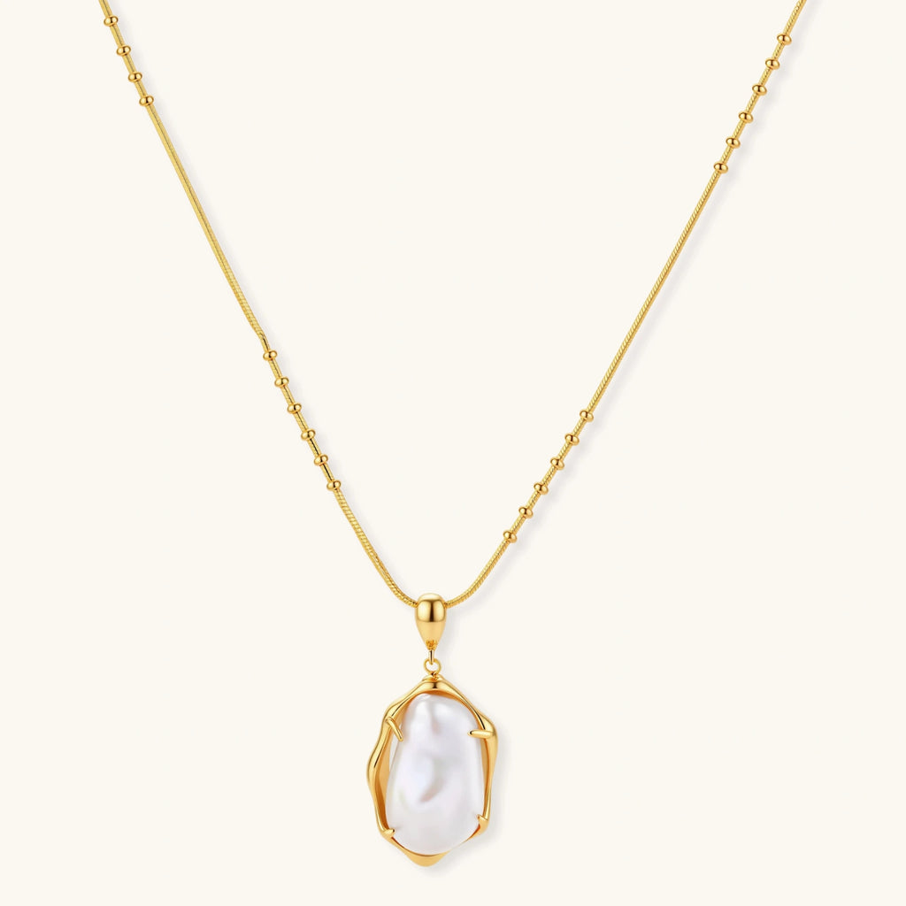 Lifestyle view of Baroque Pearl Pendant Necklace by Averuna Jewellery
