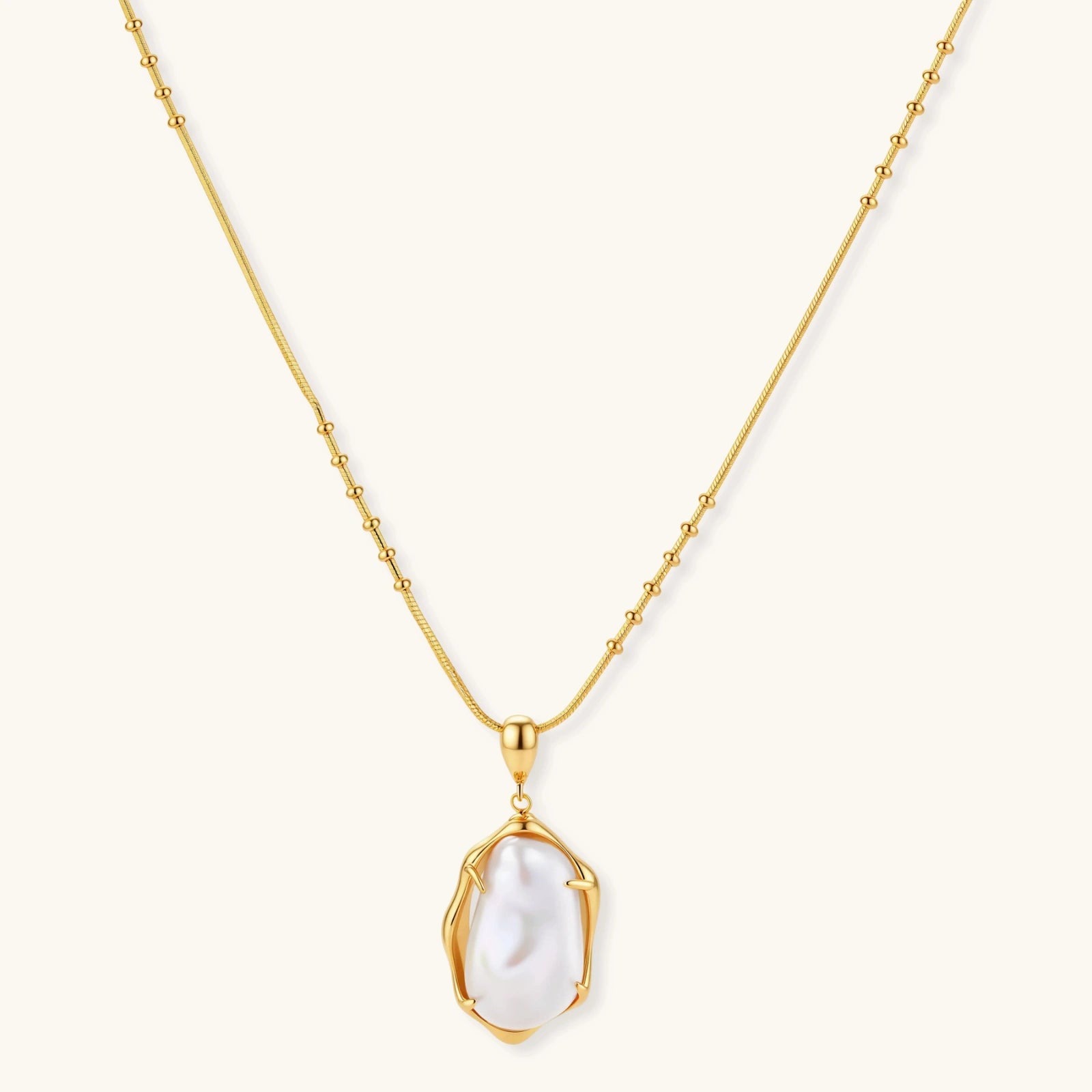 Lifestyle view of Baroque Pearl Pendant Necklace by Averuna Jewellery