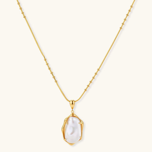 Lifestyle view of Baroque Pearl Pendant Necklace by Averuna Jewellery