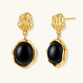 Black Agate Drop Earrings Ripple Gold by Averuna Jewellery