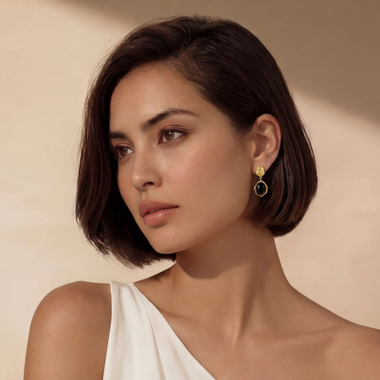 Product detail of Black Agate Drop Earrings Ripple Gold by Averuna Jewellery