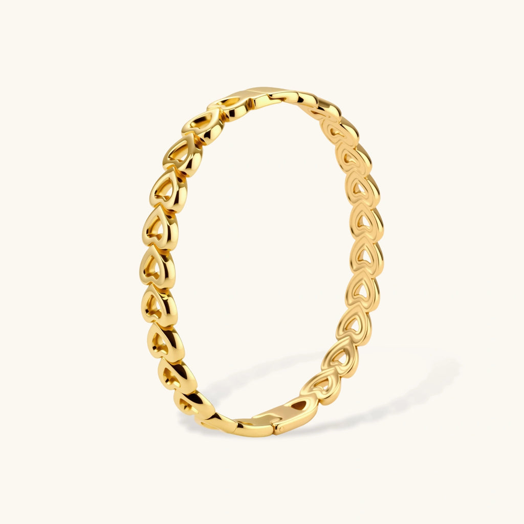 Close-up detail of Linked Hearts Bangle by Averuna Jewellery