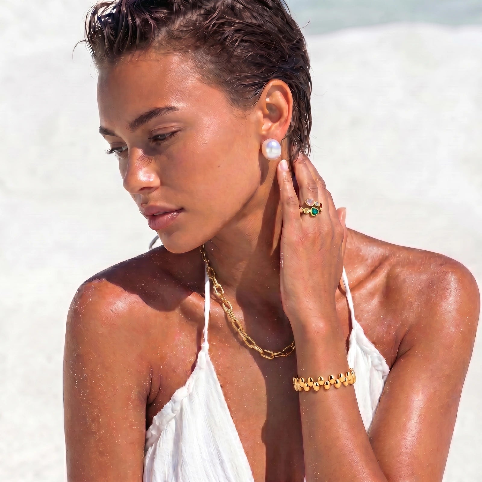 Lifestyle view of Pebble Orbit Bracelet by Averuna Jewellery