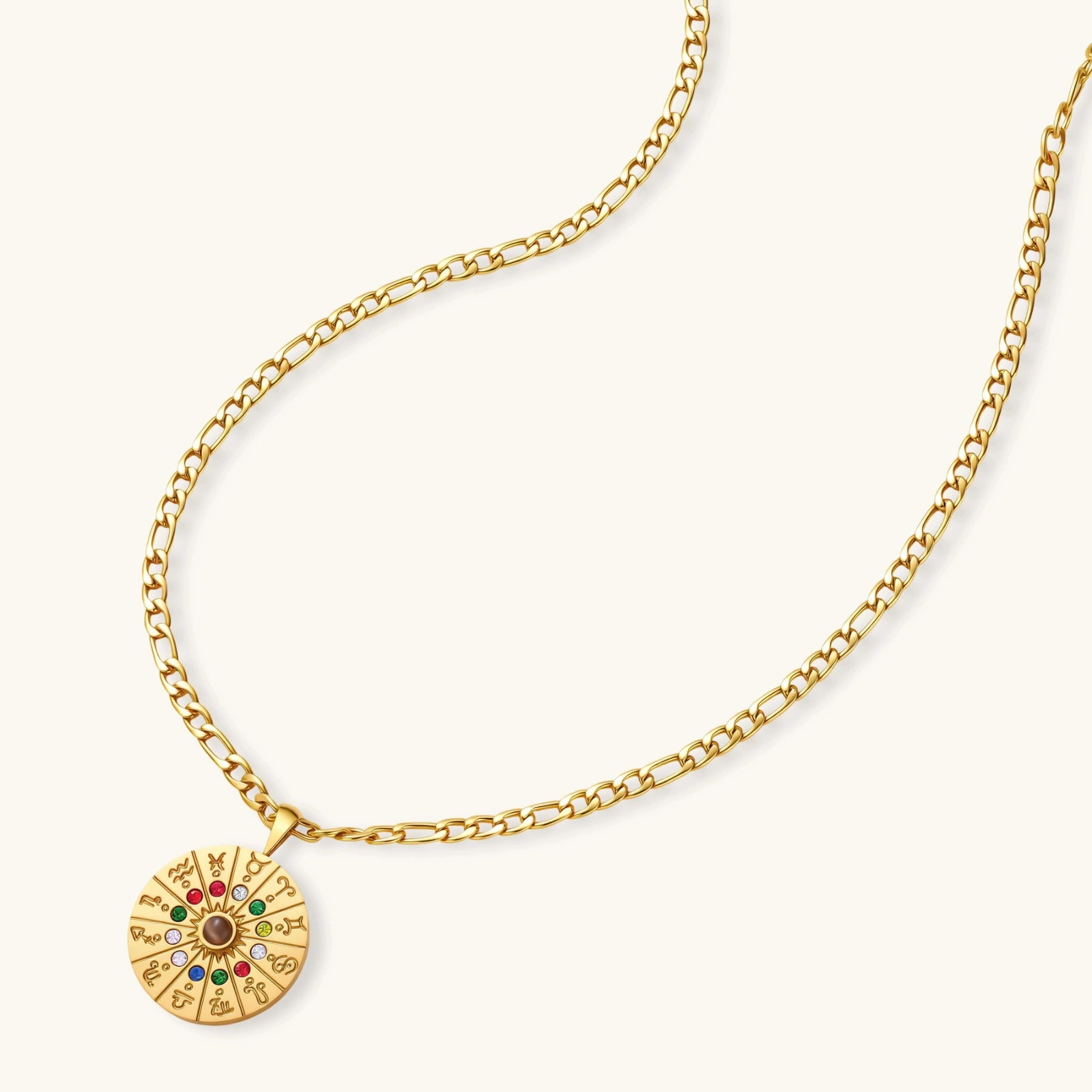 Lifestyle view of Zodiac Wheel Necklace by Averuna Jewellery